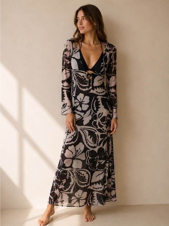 Trina Turk Other - Trina Turk Florence Mesh Floral Cover Up Dress in Black and Cream